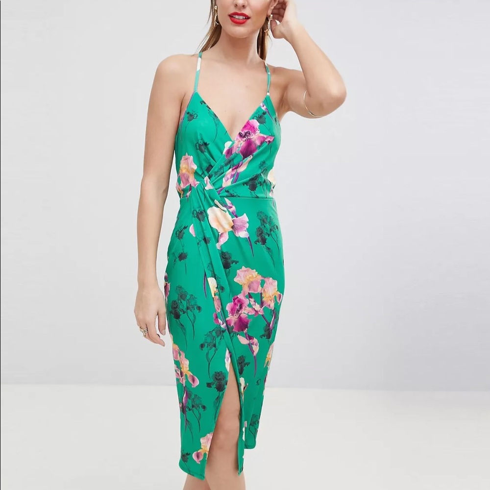 ASOS Slinky floral cami drape midi dress. Size 4.